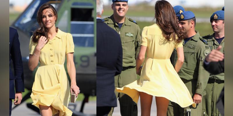 Kate Middleton flashes her butt and legs as she speaks to soldiers as she arrives at Calgary Airport on July 7, 2011 in Calgary, Canada