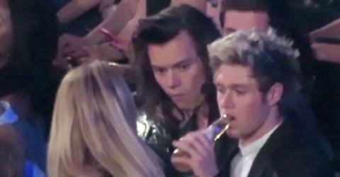 One Direction members†talk to Meghan Trainor after her big win at the†Billboard Music Awards, Las Vegas.†