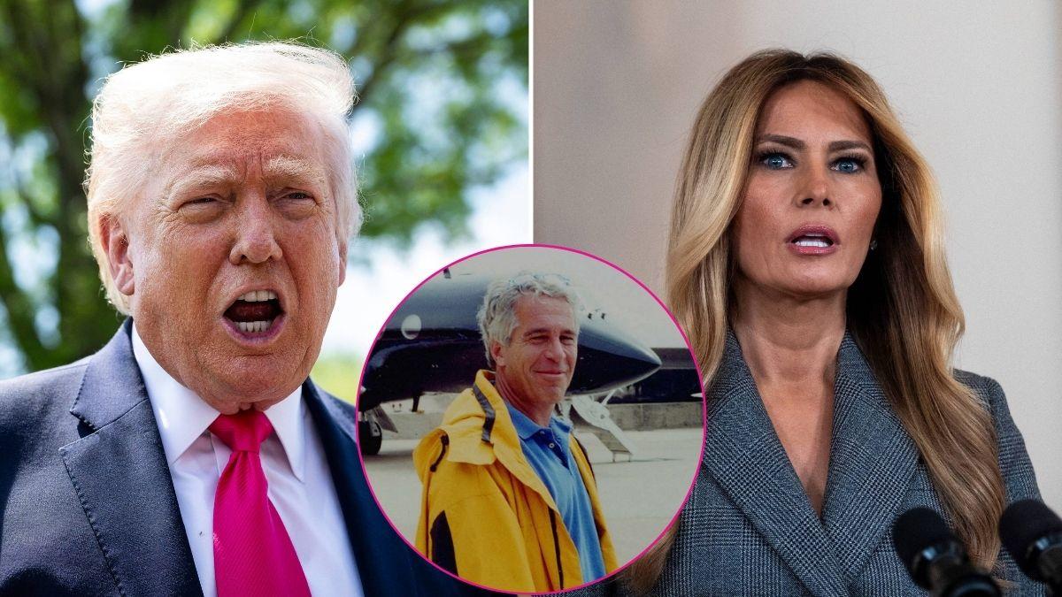 Composite photo of Donald Trump, Melania Trump and Jeffrey Epstein.