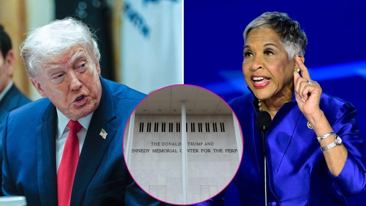 Composite photo of Donald Trump, Joyce Beatty and the Kennedy Center.