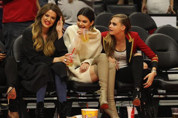 Khloe Kardashian, Cara Delevingne and Kendall Jenner at the Clippers game