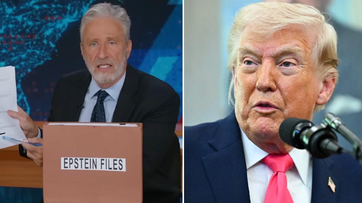 split of Jon Stewart and Donald Trump. 