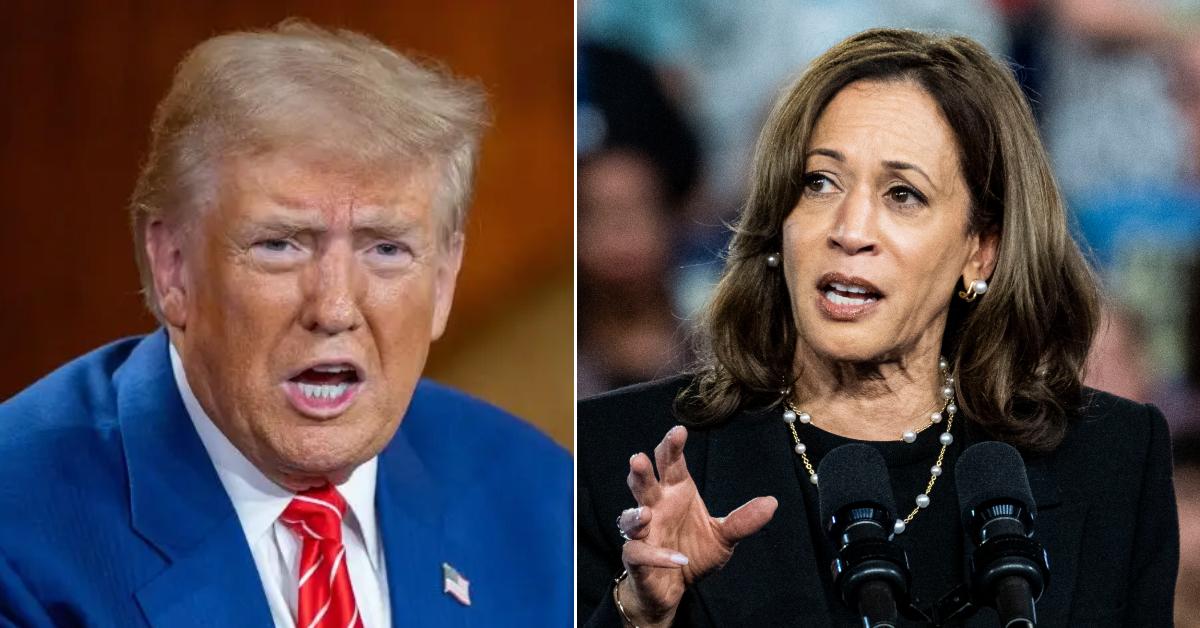 Photo of Donald Trump; picture of Kamala Harris.