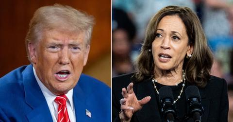 Photo of Donald Trump; picture of Kamala Harris.