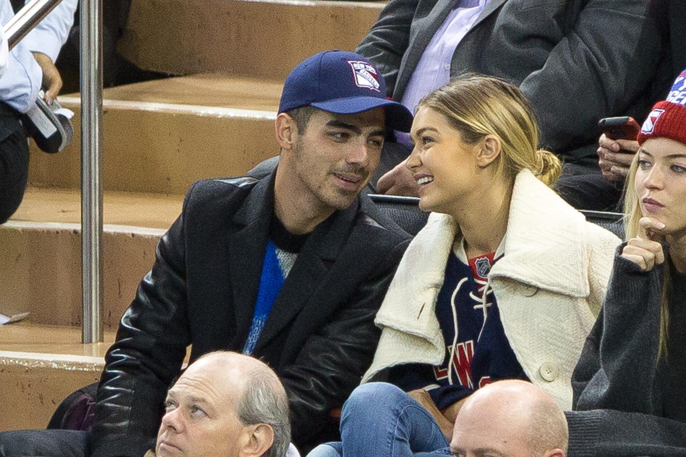 Gigi Hadid and Joe Jonas at MSG watching NYRangers game.