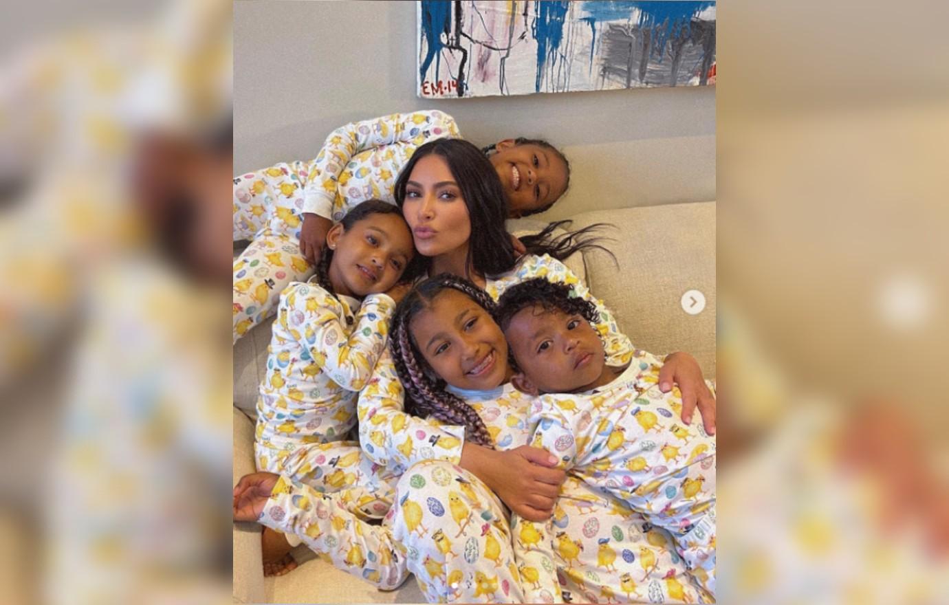 Kim Kardashian and Her 4 Kids Match in Easter Pajamas in New Photo