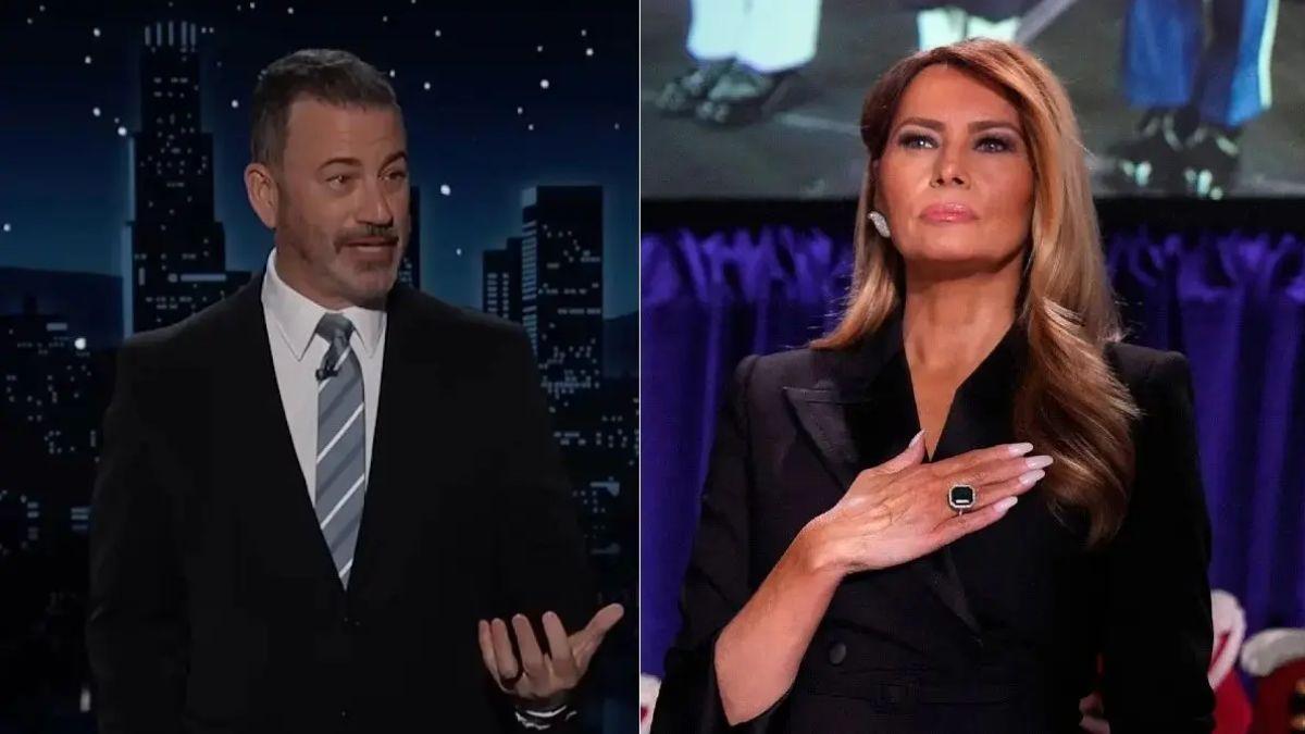 image of Melania Trump called Jimmy Kimmel a 'coward' after he brought her into his monologue on April 23.