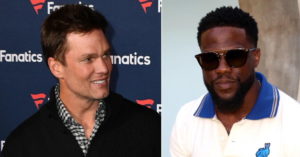 Photo of Tom Brady; picture of Kevin Hart.