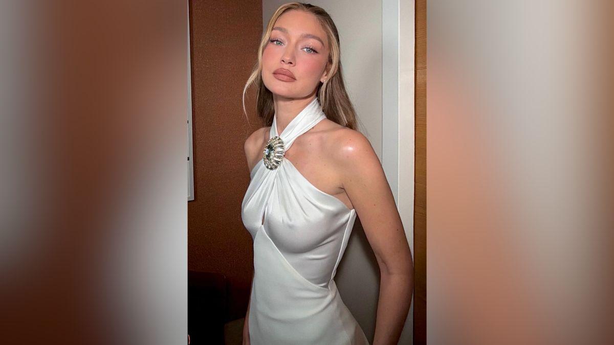 Image of Gigi Hadid exposed her nipples on the red carpet.