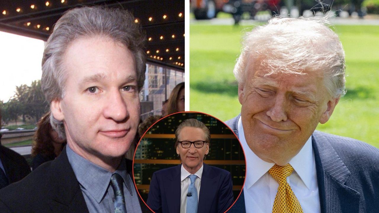 split photo of Bill Maher & Donald Trump