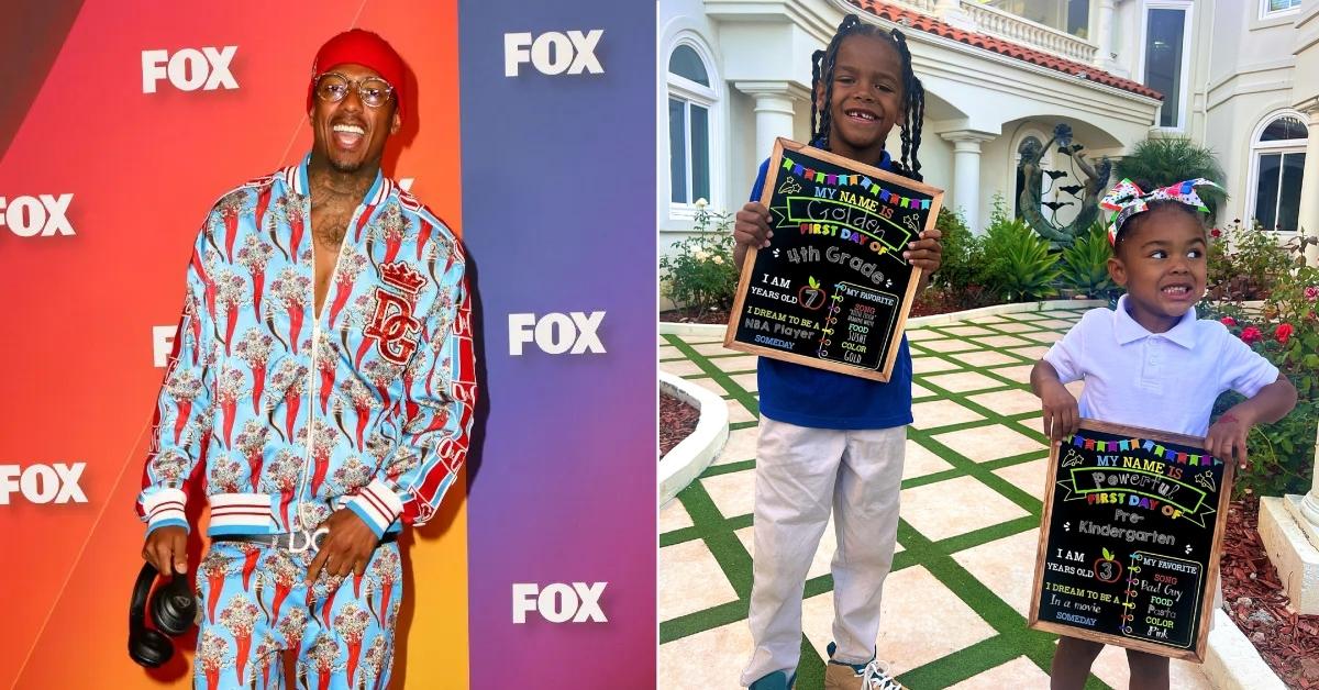 Photo of Nick Cannon and an image of his son Golden Sagon with daughter Powerful Queen