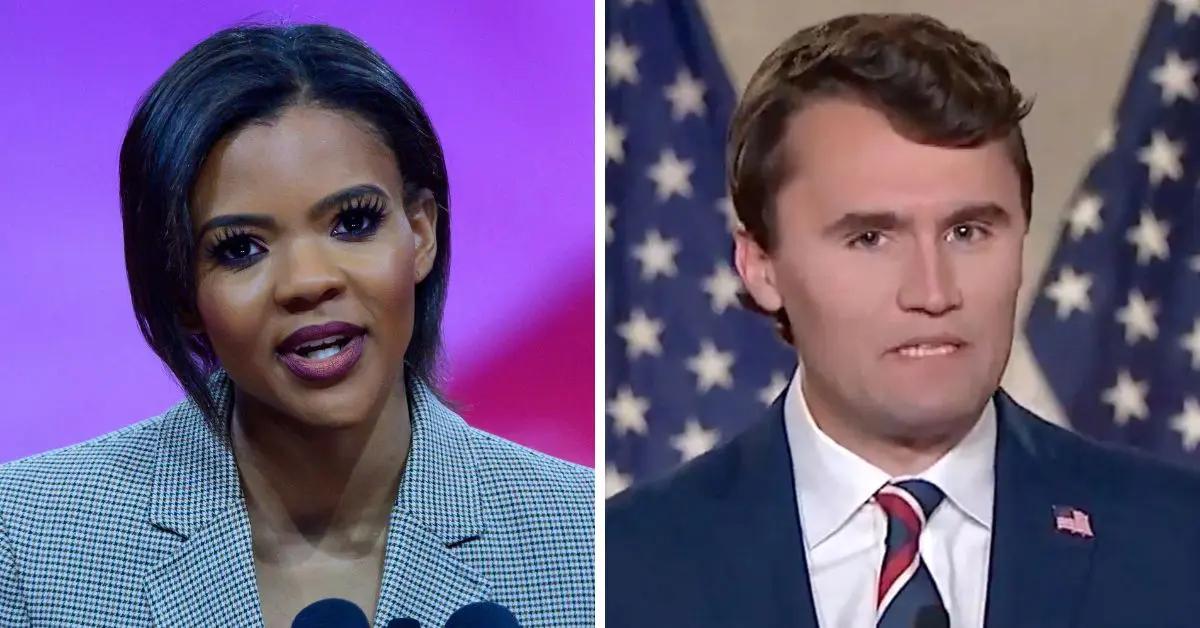 Split photo of Candace Owens and Charlie Kirk.