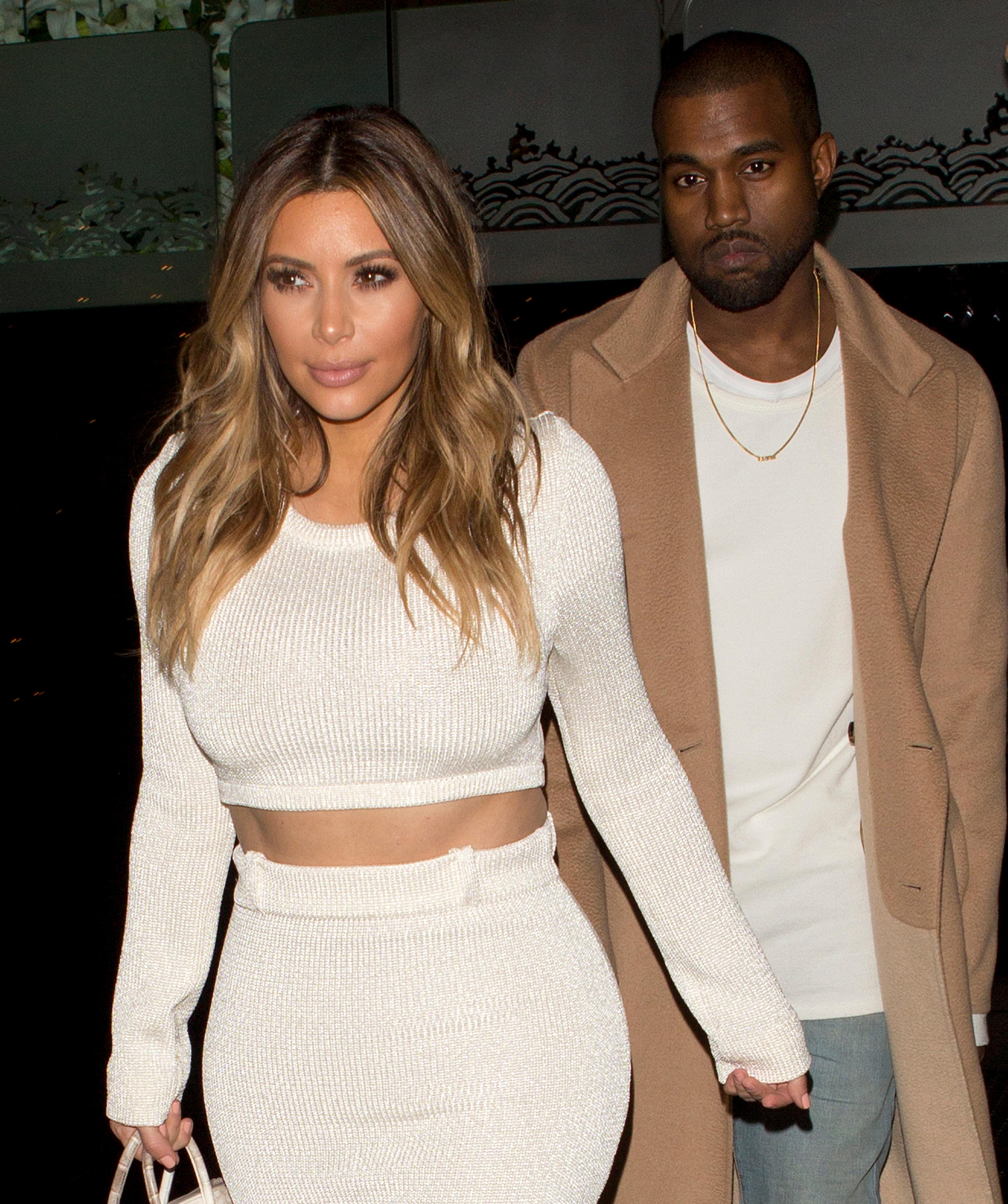Kim Kardashian and her fiance Kanye West were seen leaving Mr. Chow Restaurant in Beverly Hills, CA