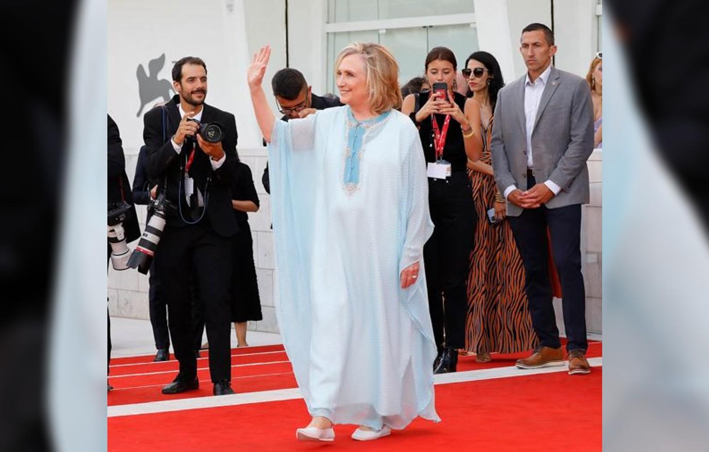 hillary clinton ditches pantsuit red carpet venice film festival