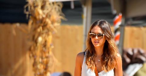 Jessica Alba and Cash Warren take their kids to Mr Bones Pumpkin Patch in West Hollywood
