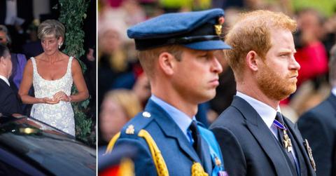 Split photo of Princess Diana and Prince Harry and Prince William