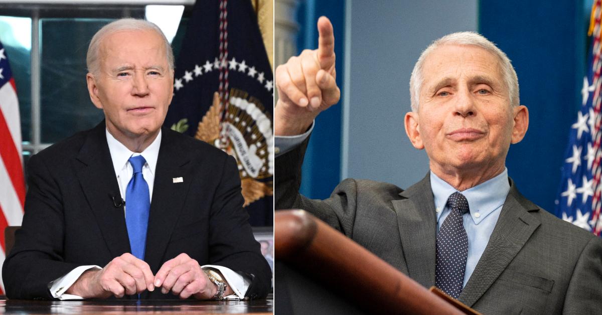 Photo of Joe Biden; picture of Dr. Anthony Fauci.