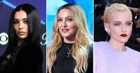 split image of Charli XCX, Madonna, and Julia Garner