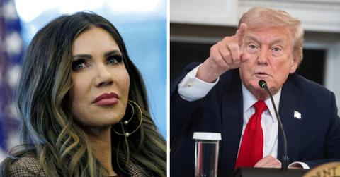 split photo of kristi noem and donald trump