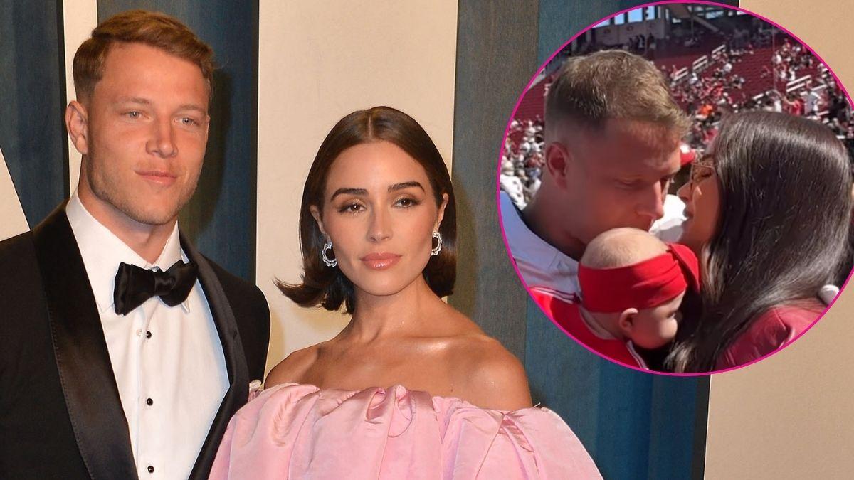 Composite photo of Christian McCaffrey and Olivia Culpo.