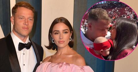 Composite photo of Christian McCaffrey and Olivia Culpo.