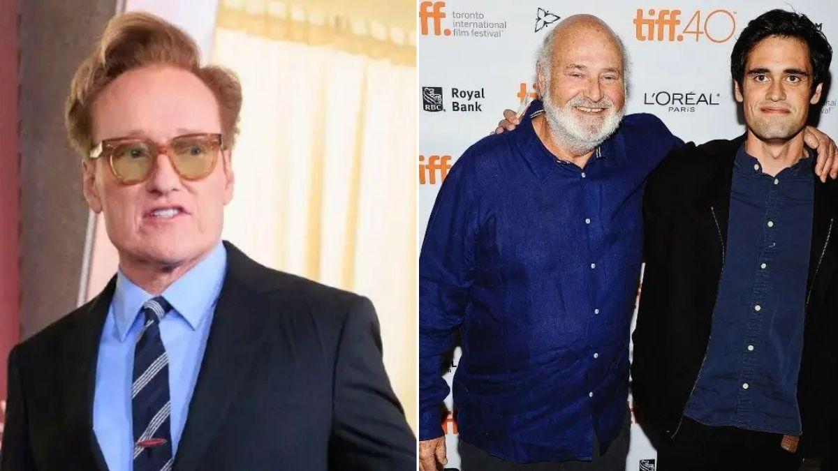 Composite photo of Conan O'Brien, Rob Reiner and Nick Reiner