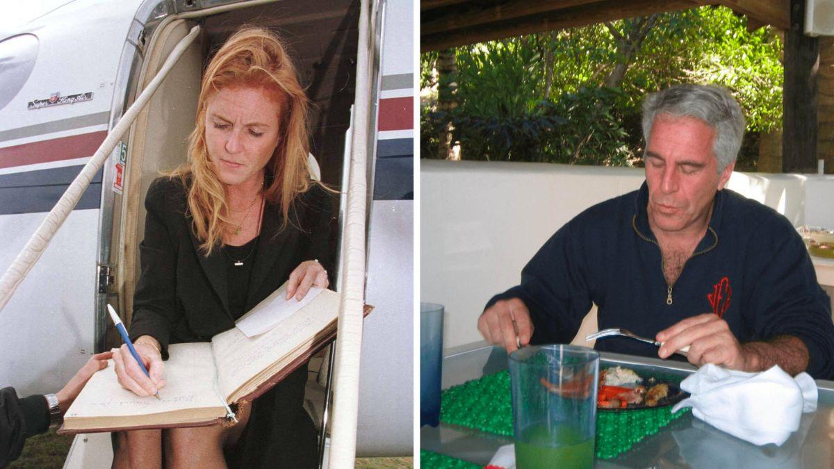 Split photo of Sarah Ferguson and Jeffrey Epstein