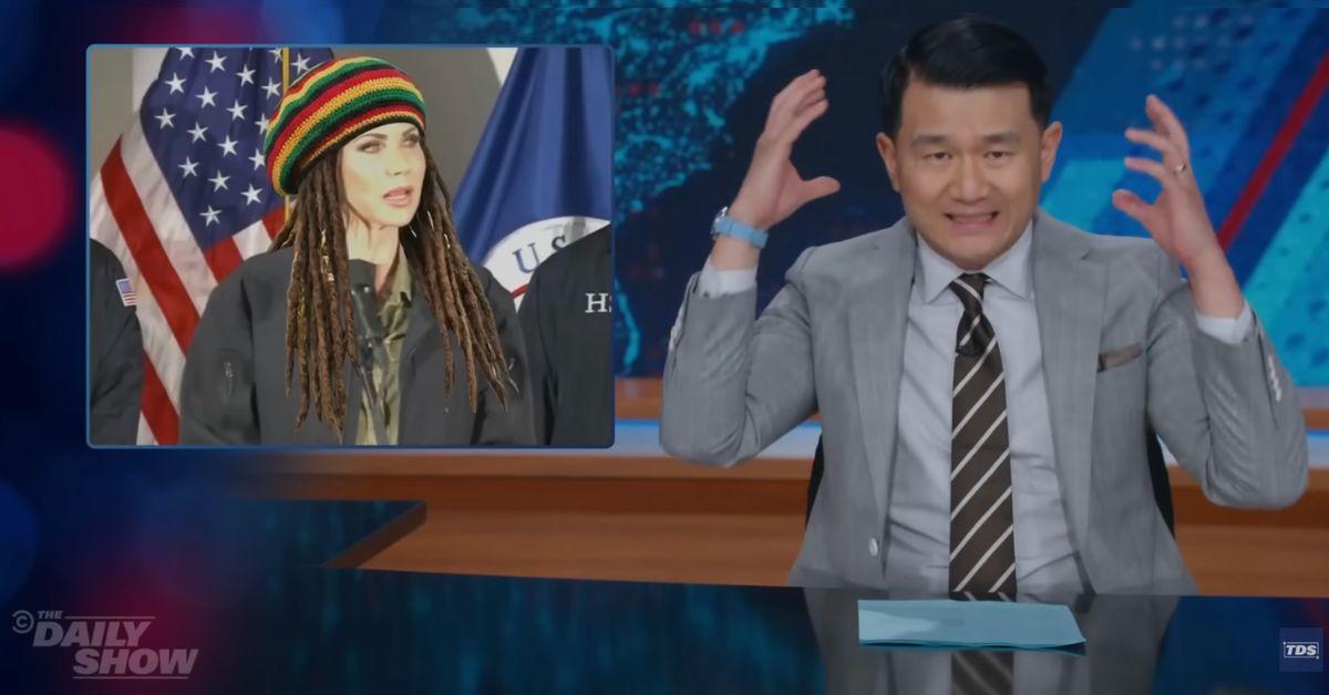 image of 'The Daily Show' superimposed a rasta hat on Kristi Noem during their coverage of her reaction to the ICE shooting.