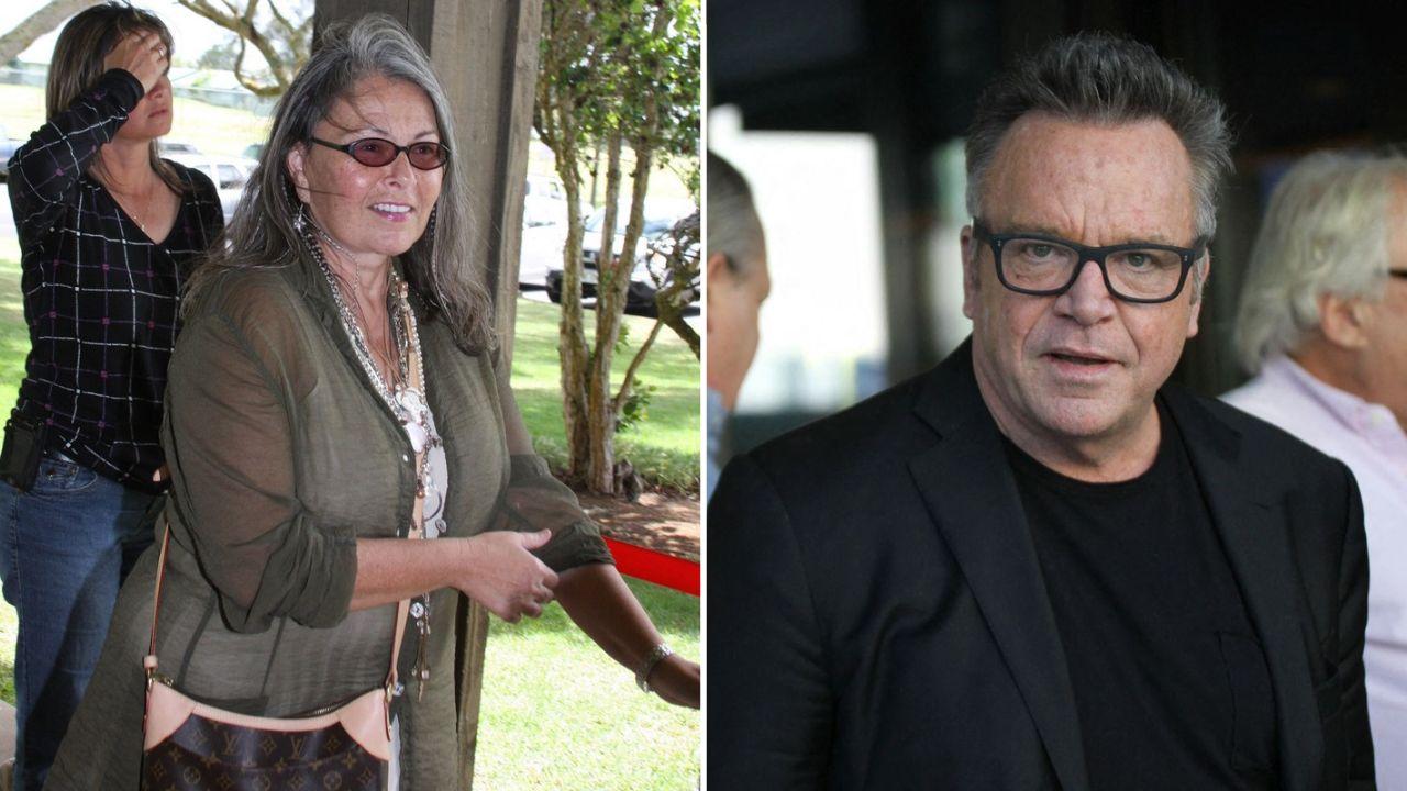 images of Roseanne Barr and Tom Arnold.