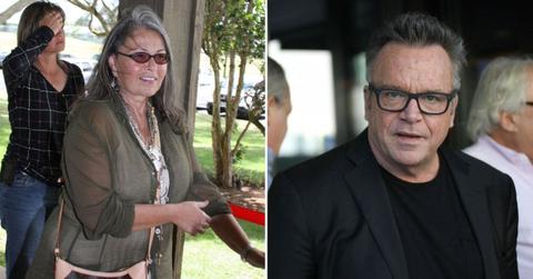 images of Roseanne Barr and Tom Arnold.