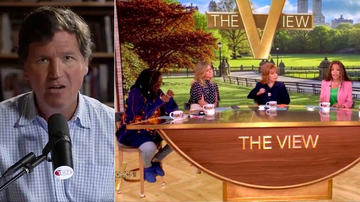 Composite photo of Tucker Carlson and 'The View' cast