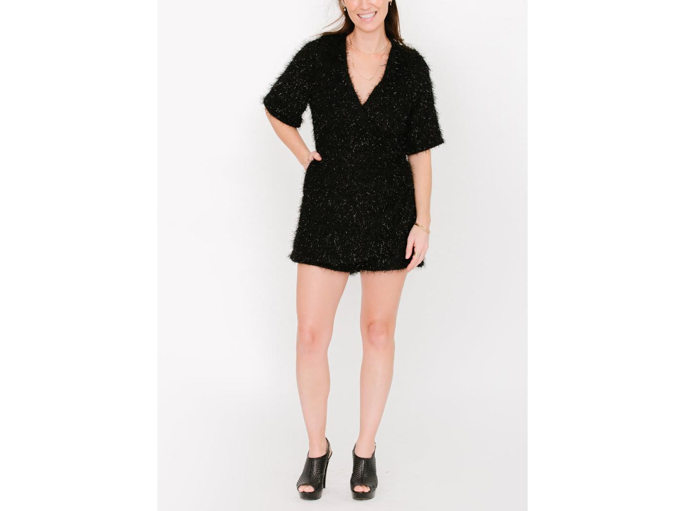 hilary duff shapely legs stunning festive tinsel smash tess romper collaboration shop