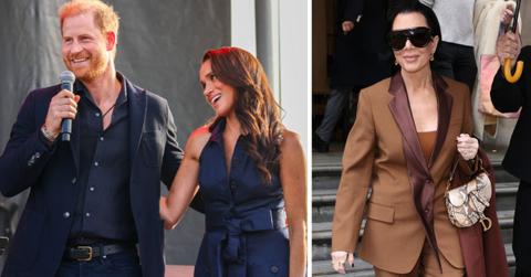 split photo of prince harry and meghan markle and kris jenner