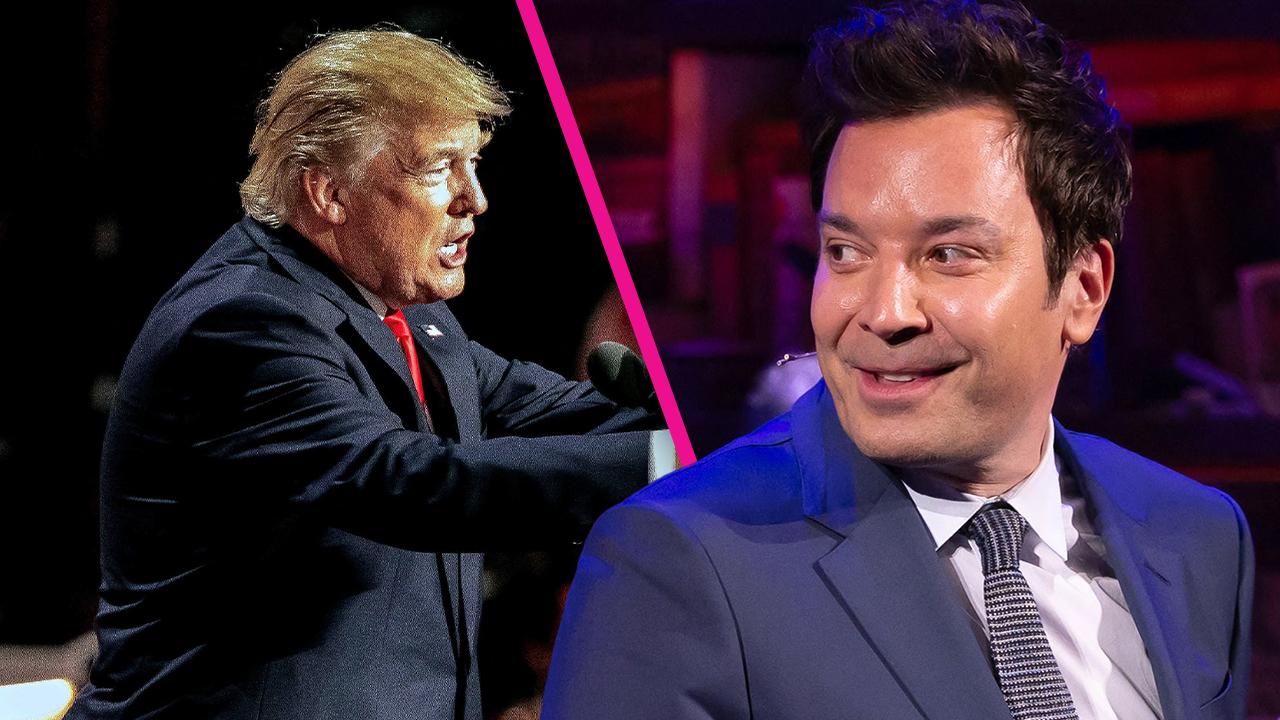 split pic of Donald Trump & Jimmy Fallon. 