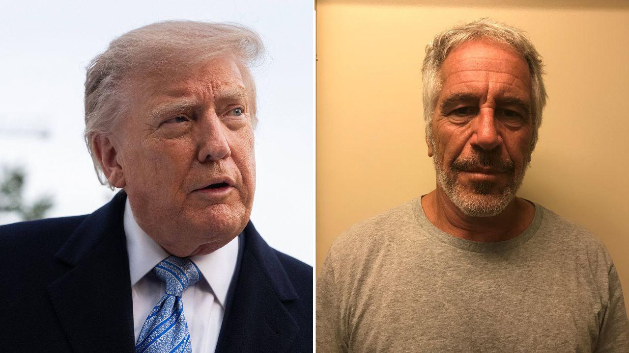 Split image of Donald Trump and Jeffrey Epstein