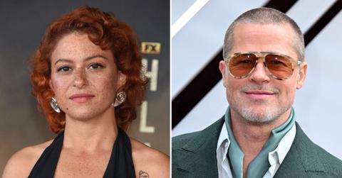 Split photo of Alia Shawkat and Brad Pitt