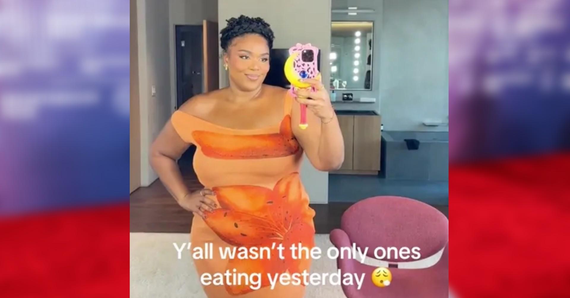 lizzo flaunts slim figure tight dress dramatic weight loss