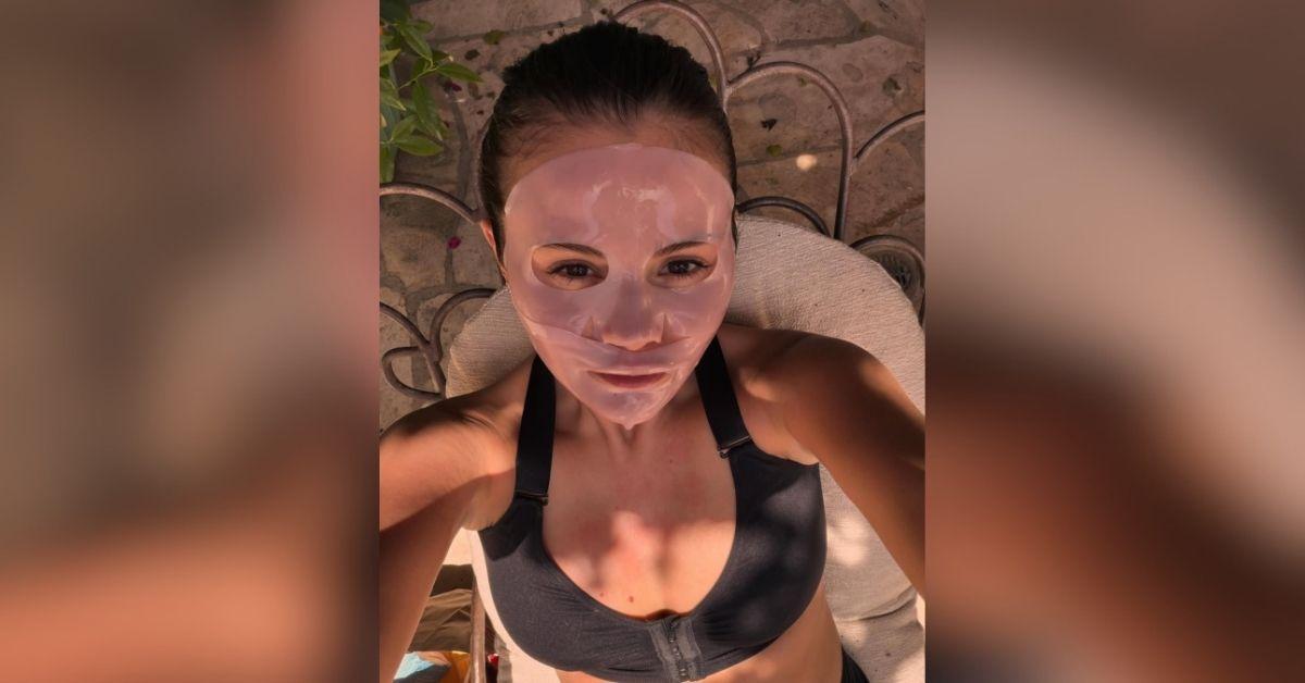 image of Selena Gomez shared a makeup-free photo in a black sports bra.
