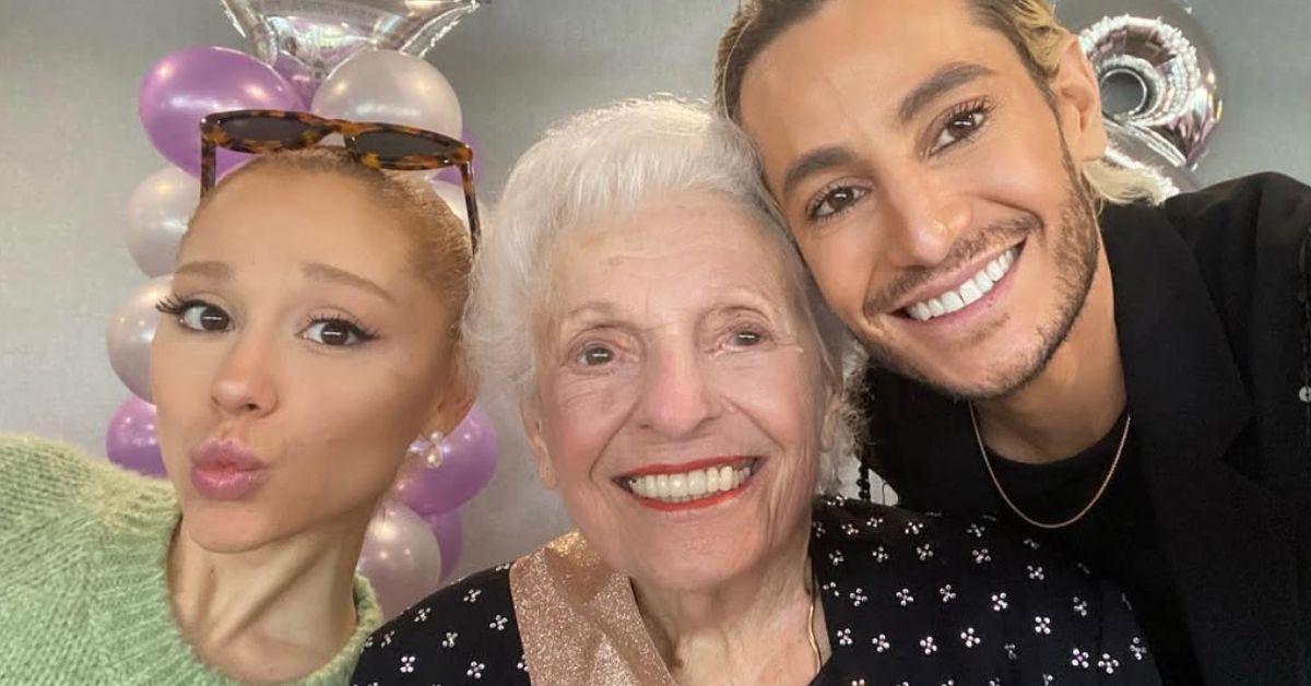 Photo of Ariana Grande, Frankie Grande and Nonna. 