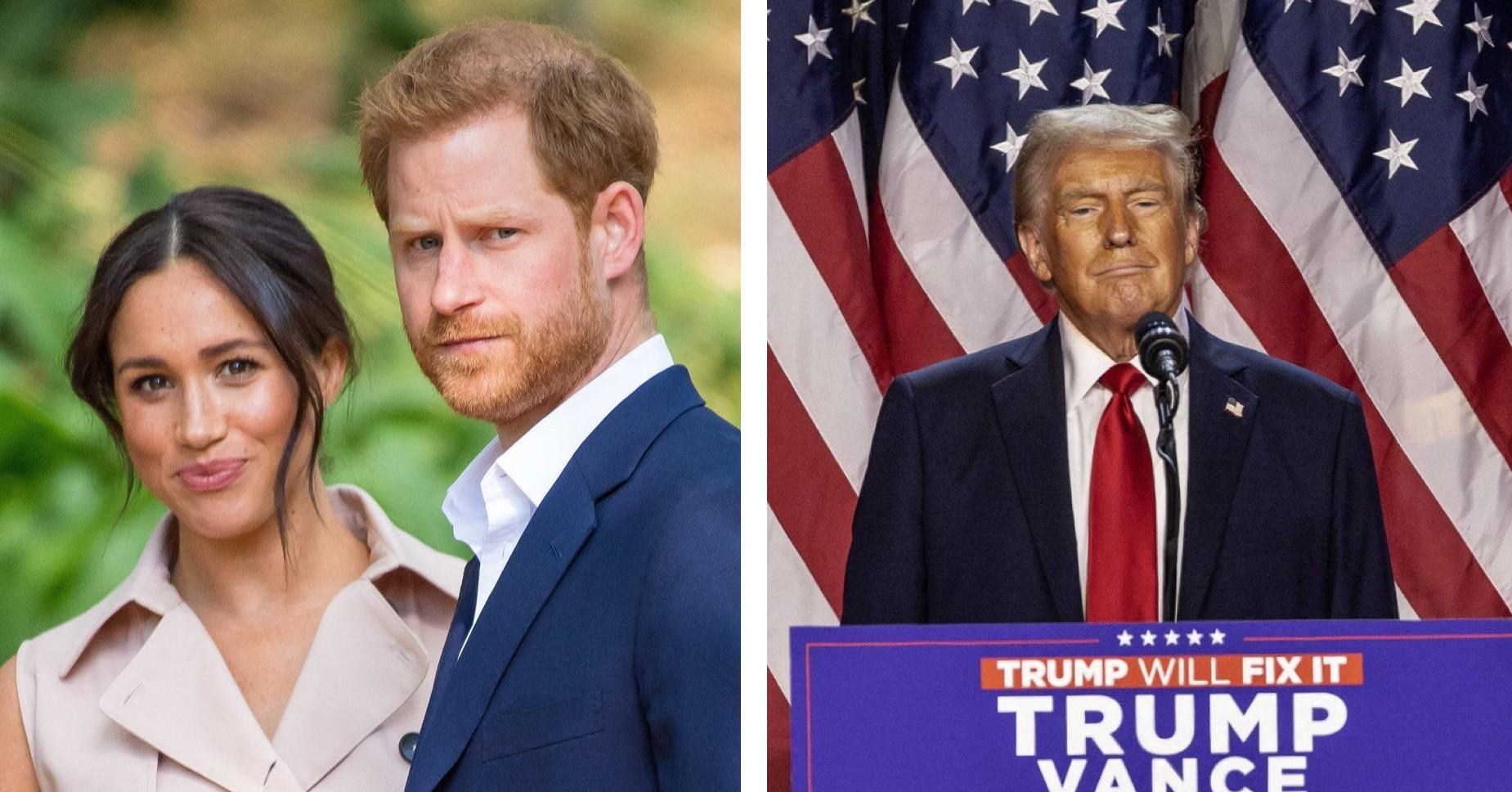 Composite photo of Meghan Markle, Prince Harry and Donald Trump. 