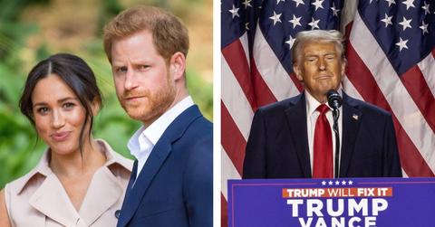 Composite photo of Meghan Markle, Prince Harry and Donald Trump.