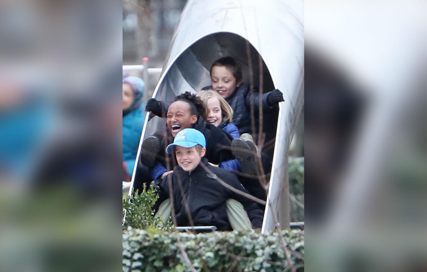 *EXCLUSIVE* The Jolie Pitt kids have a blast at the Tuileries Garden