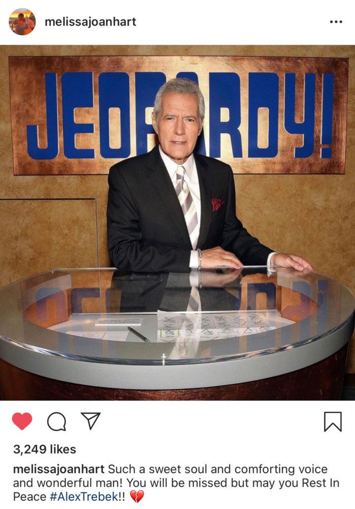 Alex trebek celeb reacts Melissa Joan Hart IG