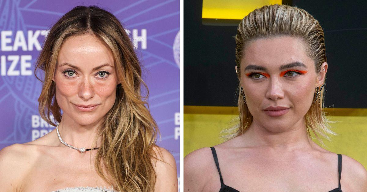split photo of Olivia Wilde & Florence Pugh