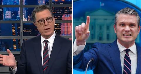 split of Stephen Colbert, Pete Hegseth.