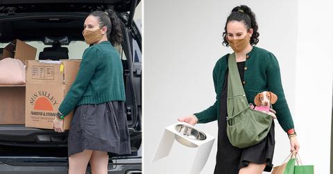 rumer willis donates at goodwill with dog