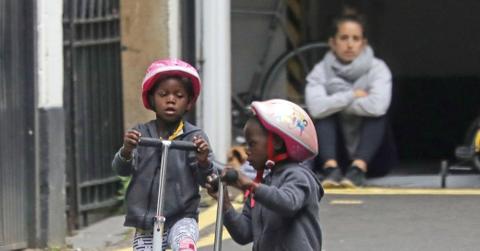 *EXCLUSIVE* Madonna’s twins Stelle & Estere Ciccone show off their scooter skills in London