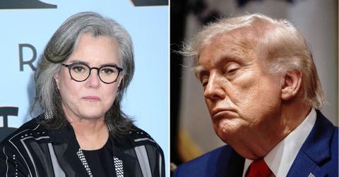 Split photo of Rosie O'Donnell and Donald Trump