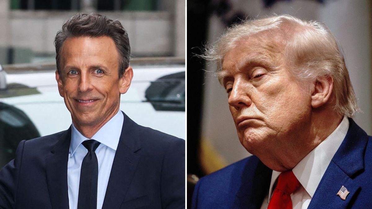 Photo of Seth Meyers and Donald Trump.