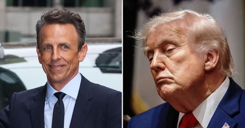 Photo of Seth Meyers and Donald Trump.